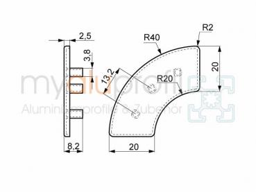 Profile cover R 20x40 60° Black Groove 5 I-type